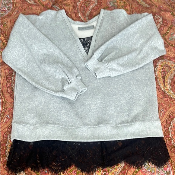 Pilcro Gray Long Sleeve Dress with Black Lace Hem - Picture 6 of 9